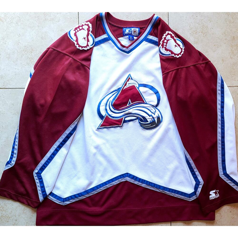 Colorado Avalanche 90s STARTER Yeti jersey XL white Home NHL hockey vintage